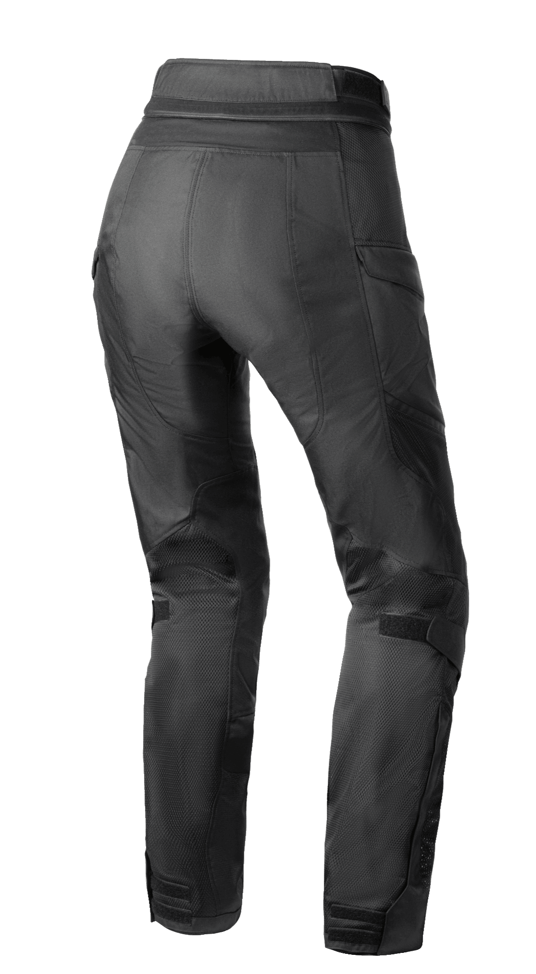Alpinestars Stella Andes Air Drystar® Hose, Damen-Motorradhose, Schwarz, Rückansicht mit Mesh-Belüftung an Waden und Oberschenkeln, verlängertem unterem Rückenbereich und Taillen-Verbindungsreißverschluss