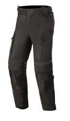 Alpinestars Women Stella Andes V3 Drystar Pants, Black motorcycle touring pants, waterproof and breathable textile construction, reinforced knee and thigh panels, zippered thigh vents, cargo pockets, and adjustable waistband for adventure riding.