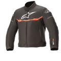 Alpinestars Youth T-Sp S Waterproof Jacket, Motorcycle Jacket, Black and Red Fluo, featuring a white chest logo, horizontal fluorescent red stripe, and SP-S sleeve branding, durable waterproof textile construction for young riders.