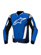 Alpinestars T-GP Air Jacket, Sport Textile Motorcycle Jacket, Bright Blue Navy and White, featuring a large white star logo on the chest, laser-perforated textile for ventilation, and external shoulder sliders, racing-inspired performance gear