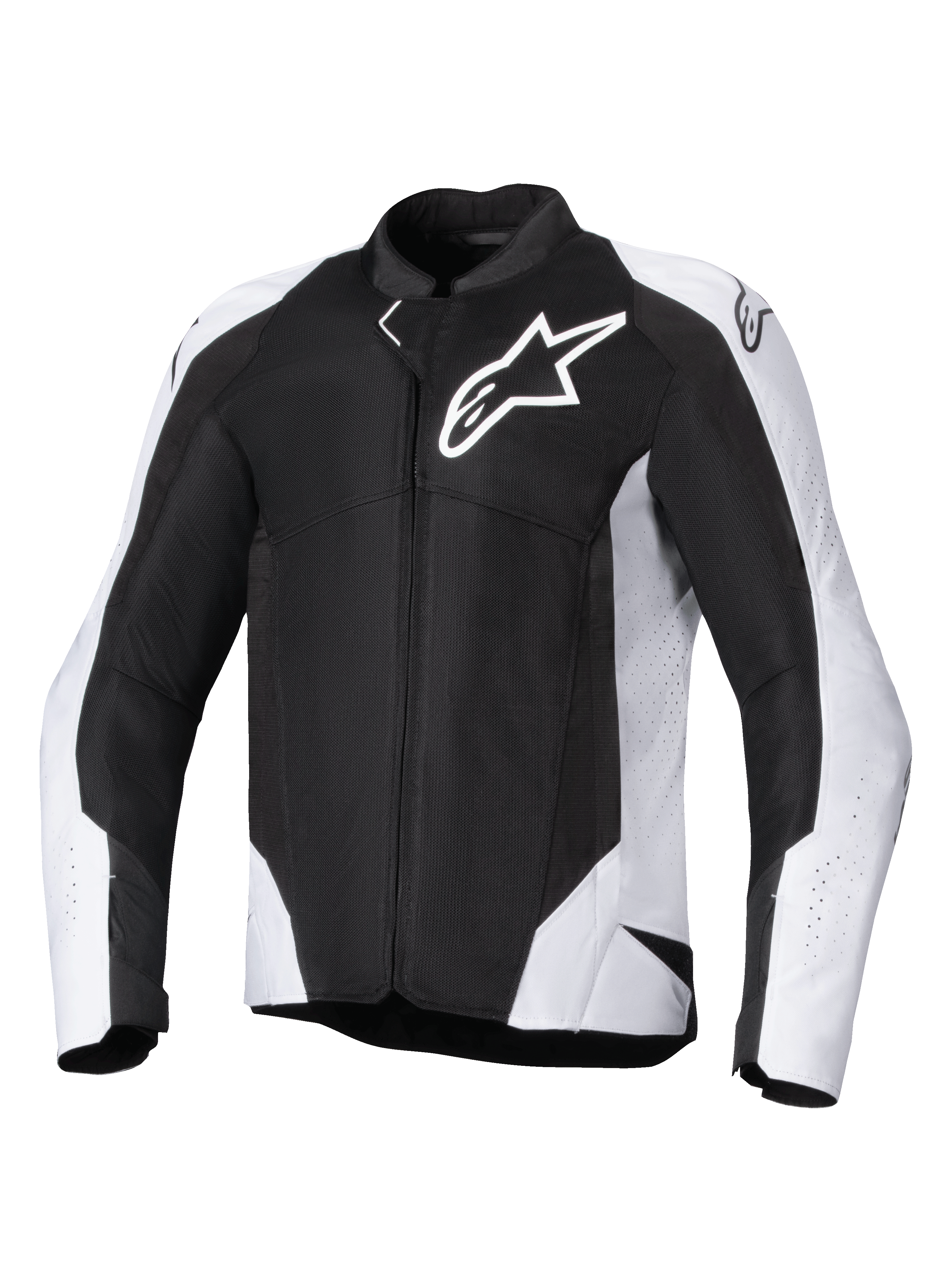 Alpinestars Viper Air V4 Jacke, Textil-Motorradjacke, Schwarz und Weiß, mit großem weißem Astar-Logo auf der Brust, perforierten Mesh-Einsätzen für Luftzirkulation und ergonomischer Sport-Passform für Straßenfahrten