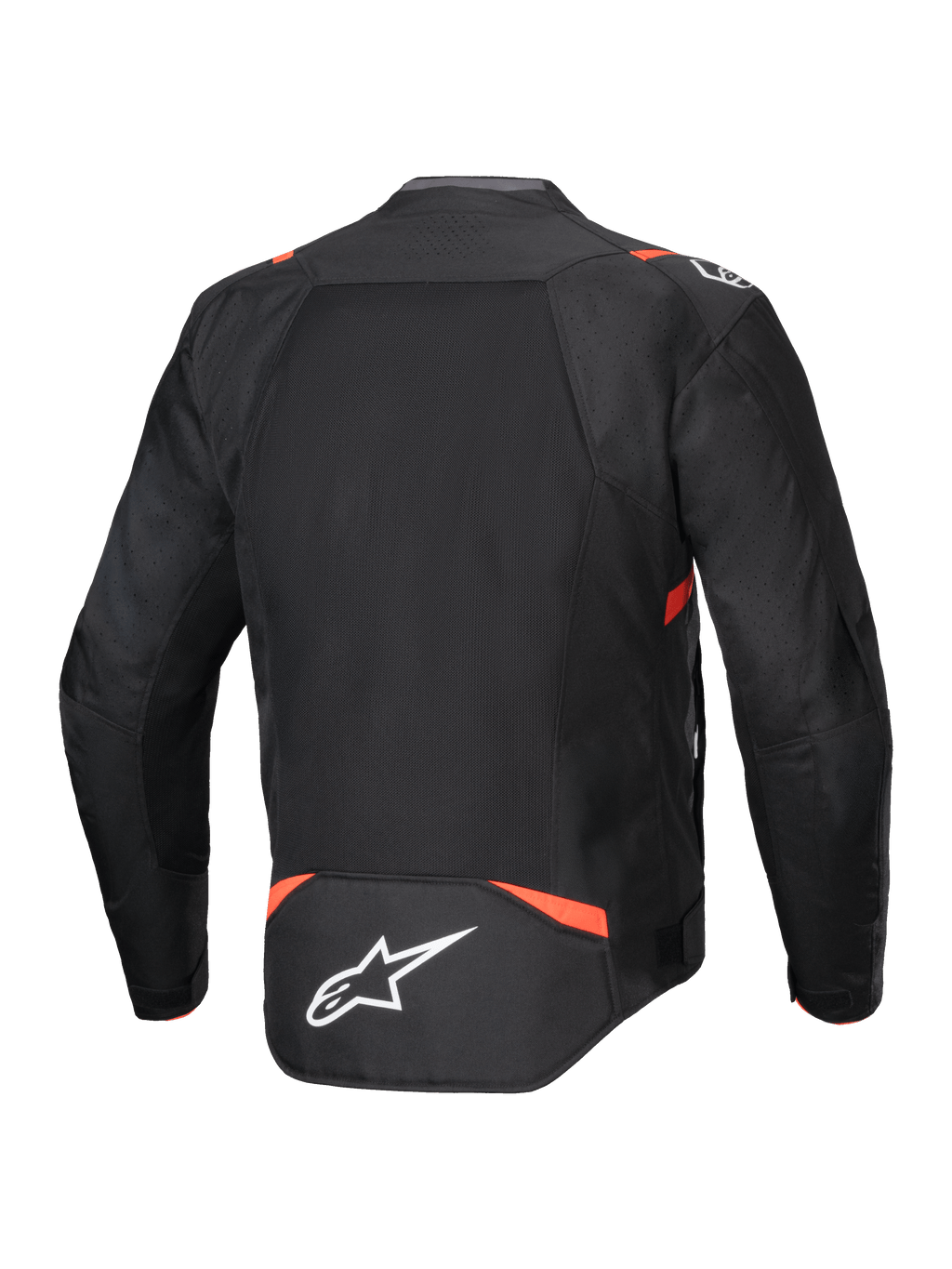 Alpinestars T-SPS Air V2 Jacke, belüftete Herren-Motorradjacke, Schwarz und Rot, Rückansicht mit Mesh-Panels, CE-zertifiziert.
