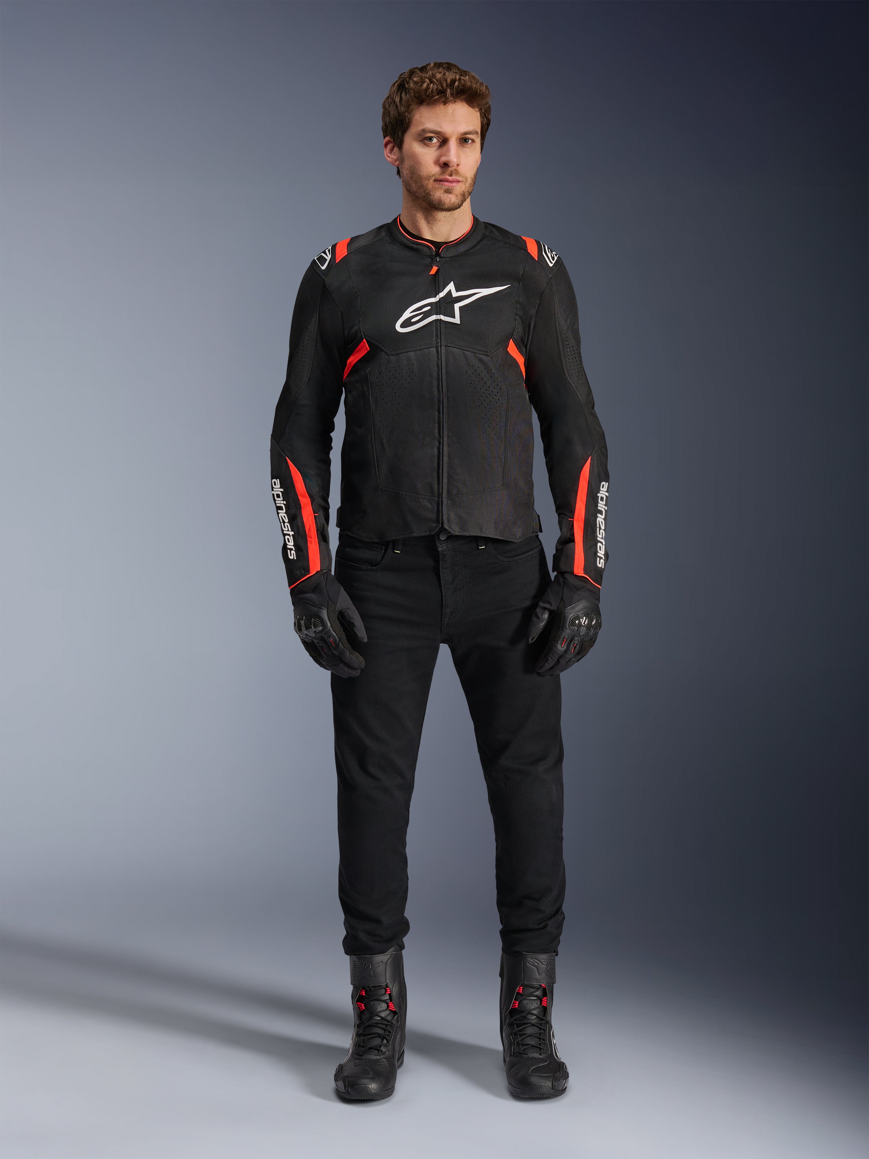 Alpinestars T-SPS Air V2 Jacke, Herren-Motorradjacke, Schwarz und Rot Fluo, Textil mit Mesh-Panels, sportlicher urbaner Stil.