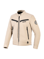 Alpinestars Bruiser Jacket, Urban Motorcycle Jacket, Tan, textile construction with black zipper accents, snap collar, multiple functional pockets, circular logo patch on the sleeve, contemporary workwear-inspired design