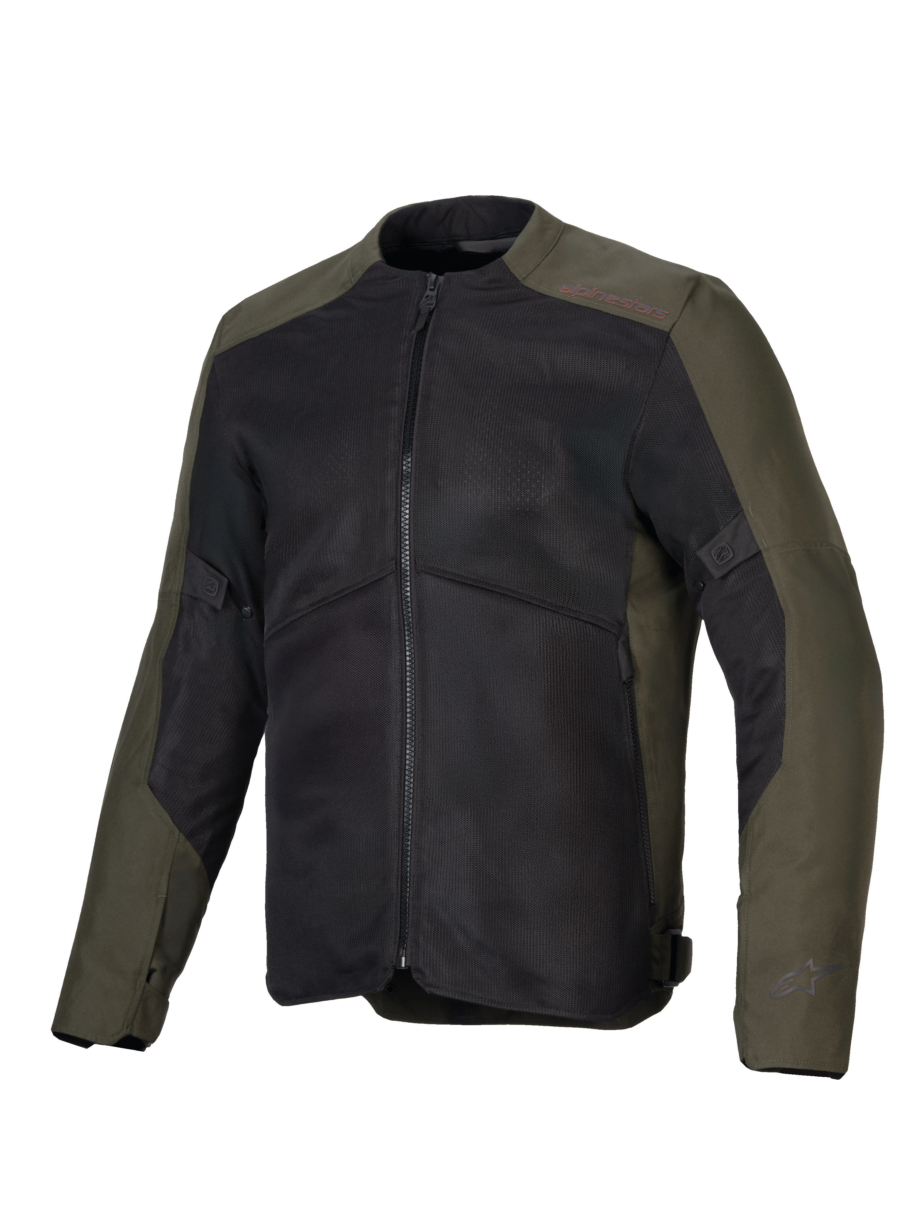 Alpinestars C-1 Air Jacke, Motorradjacke, Khaki und Schwarz, mit großen Mesh-Einsätzen zur Belüftung, 450D-Polygewebe-Konstruktion, raffinierte reflektierende Logos an den Ärmeln und am Kragen, urbaner zeitgenössischer Stil für das Pendeln in der Stadt und Touren