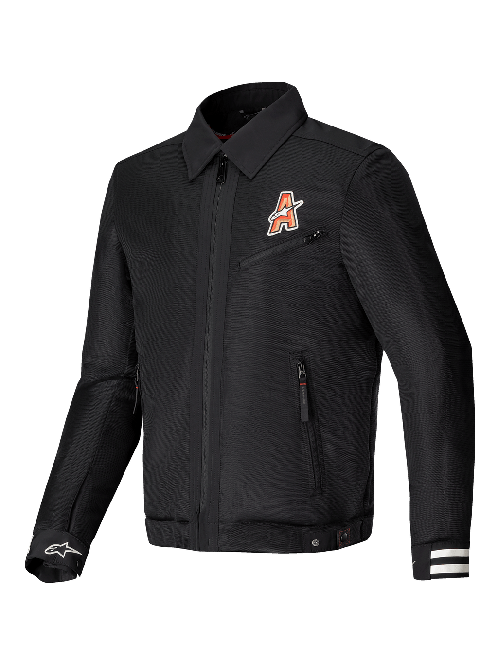 Alpinestars Ignite Air Jacke, urbane Motorradjacke mit Mesh-Körperkonstruktion, Schwarz, mit club-inspirierten Grafiken und traditionellem Hemdkragen