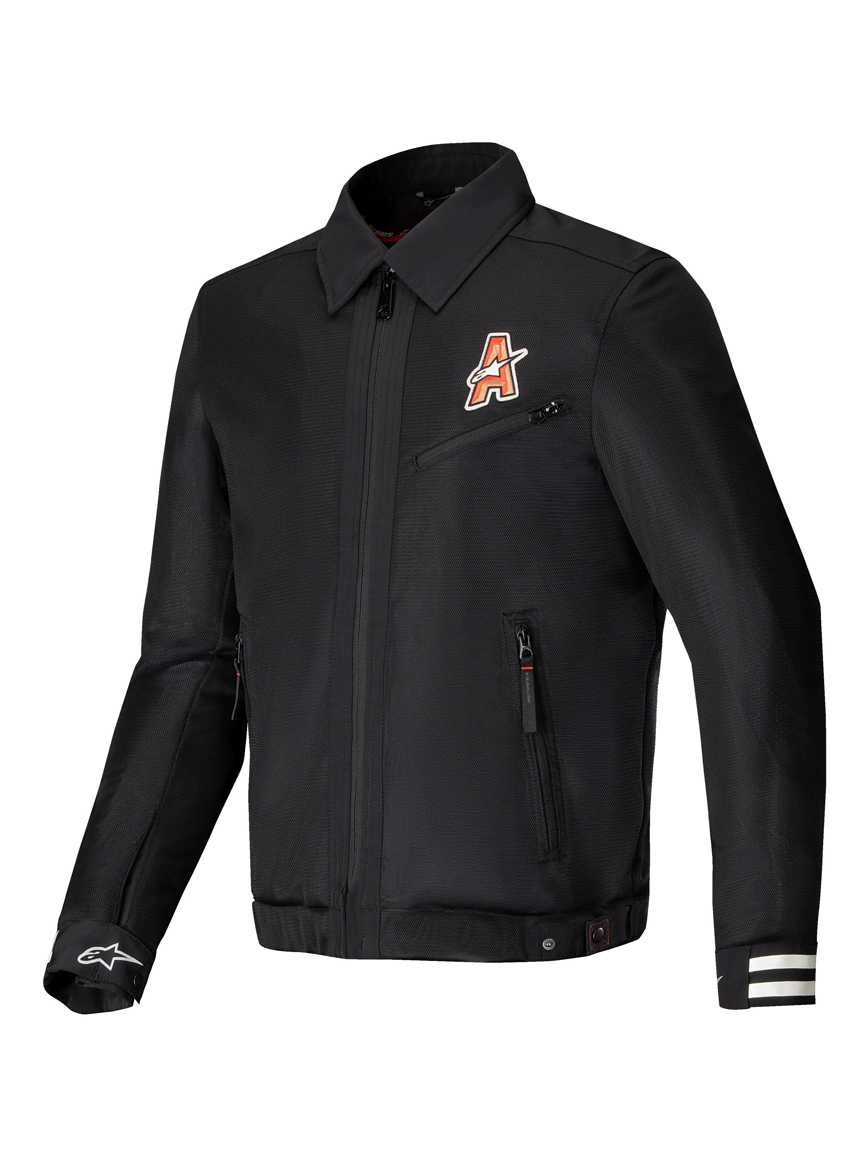Alpinestars Ignite Air Jacke, urbane Motorradjacke mit Mesh-Körperkonstruktion, Schwarz, mit club-inspirierten Grafiken und traditionellem Hemdkragen