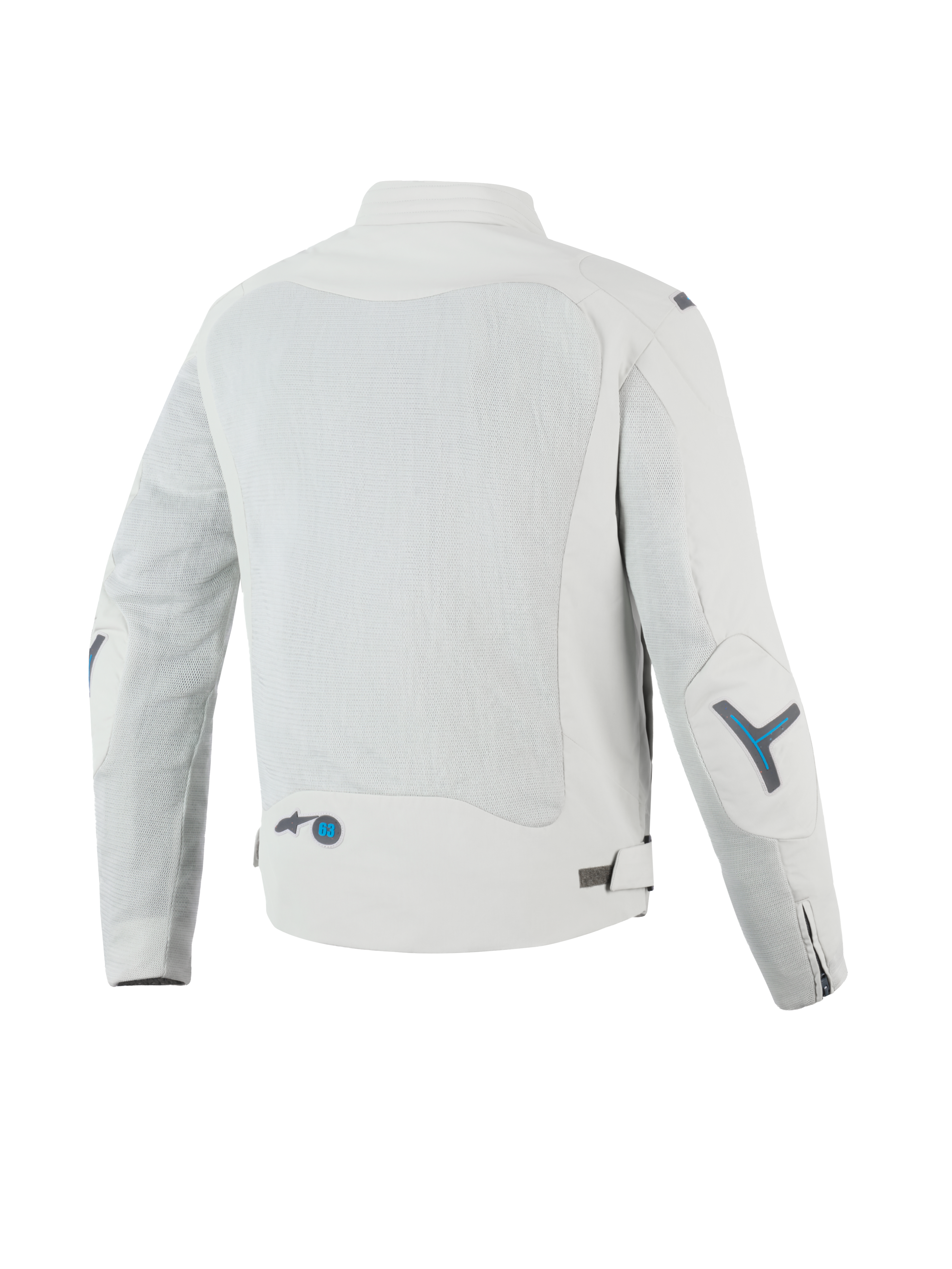 Alpinestars Circal-1 Air Jacket, men's urban motorcycle jacket, back view showing recycled mesh airflow panels, CE certified, Metal Gray with methyl blue accents