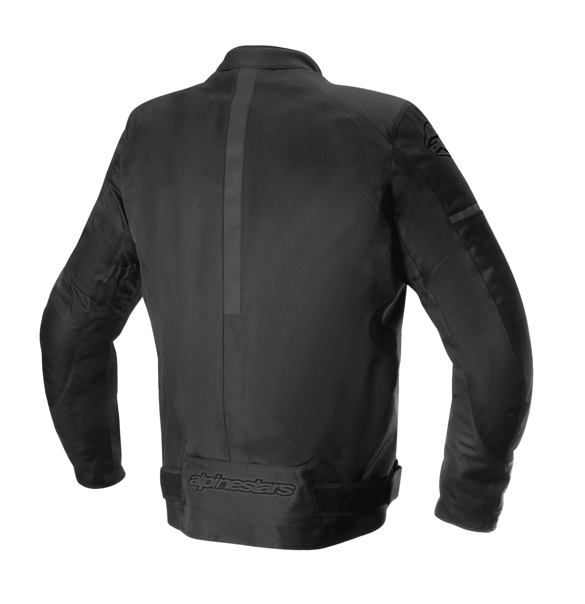 Alpinestars T-SP X Superair Jacket, Motorcycle Jacket, Black Black, Rear view showing technical mesh panels, vertical center stripe, and tonal Alpinestars logo on the lower back, tailored sport fit design