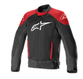 Alpinestars T-SP X Superair Jacke, Motorradjacke, Schwarz und leuchtendes Rot, großes weißes Logo auf der Brust, rote Einsätze an den Schultern und Taschen, technisches Mesh-Gewebe zur Belüftung, sportliche Passform