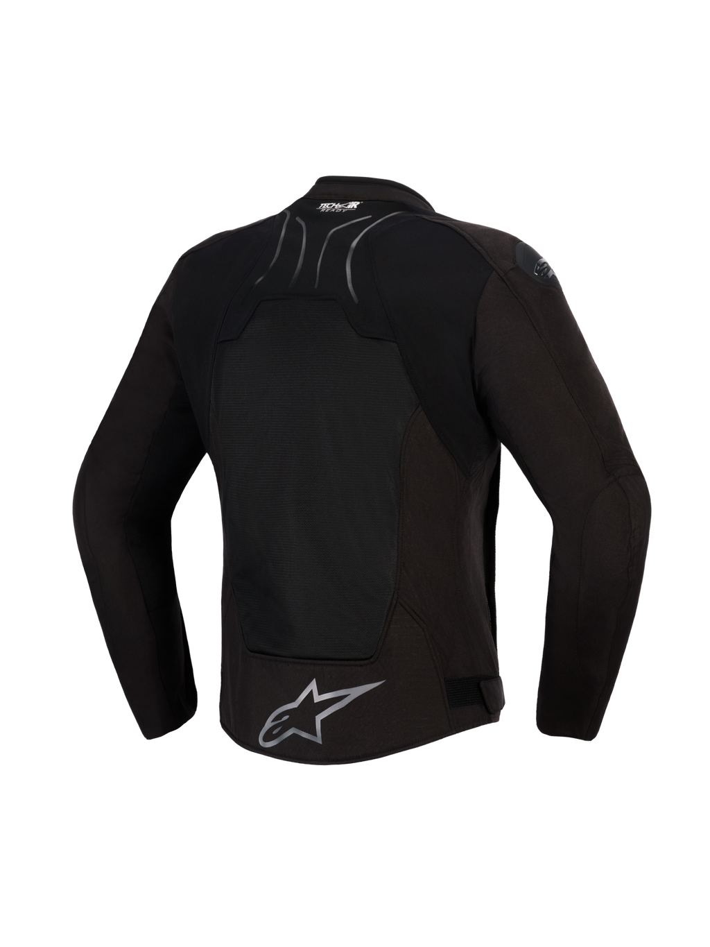 Alpinestars SMX Air Jacket, Black Anthracite, Rear view, featuring a large tech mesh back panel for ventilation, Tech-Air® Ready branding on the upper back, and silver Alpinestars star logo on the lower hem, designed for warm weather sport riding.
