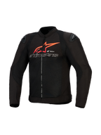 Alpinestars SMX Air Jacke, Motorradjacke, Schwarz mit leuchtend roten und weißen Akzenten, großes rotes Alpinestars Stern-Logo und weiß umrandeter Schriftzug auf der Brust, Mesh-Einsätze mit schwarzen Schulter-Slidern, Performance-Sportbekleidung