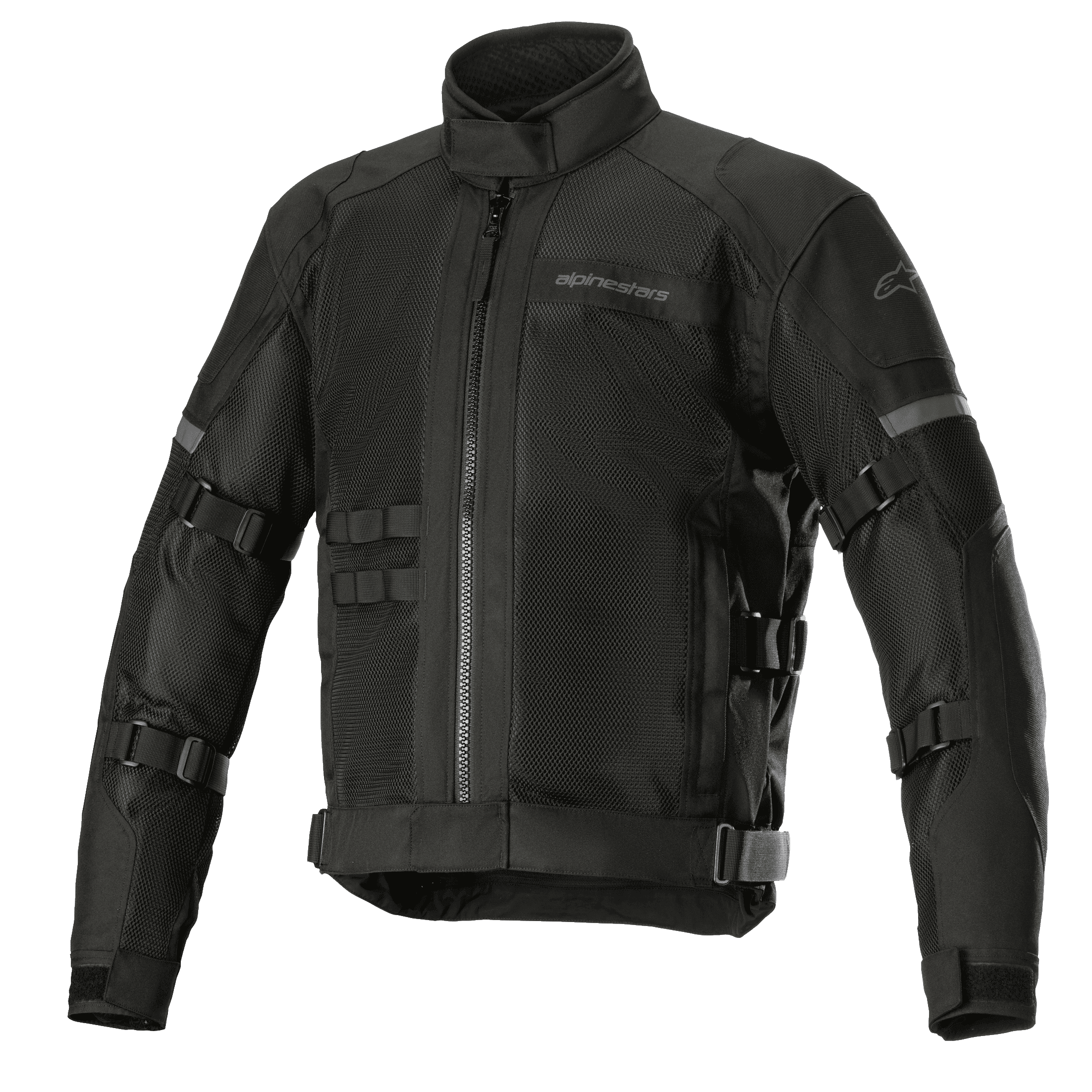 Alpinestars Crosshill Air Waterproof Jacket, Motorrad-Tourenjacke, Schwarz, mit großen Mesh-Belüftungseinsätzen, verstellbaren Riemen an Armen und Taille, reflektierenden Akzenten, Stehkragen und robuster Textilkonstruktion mit militärisch inspirierten Details