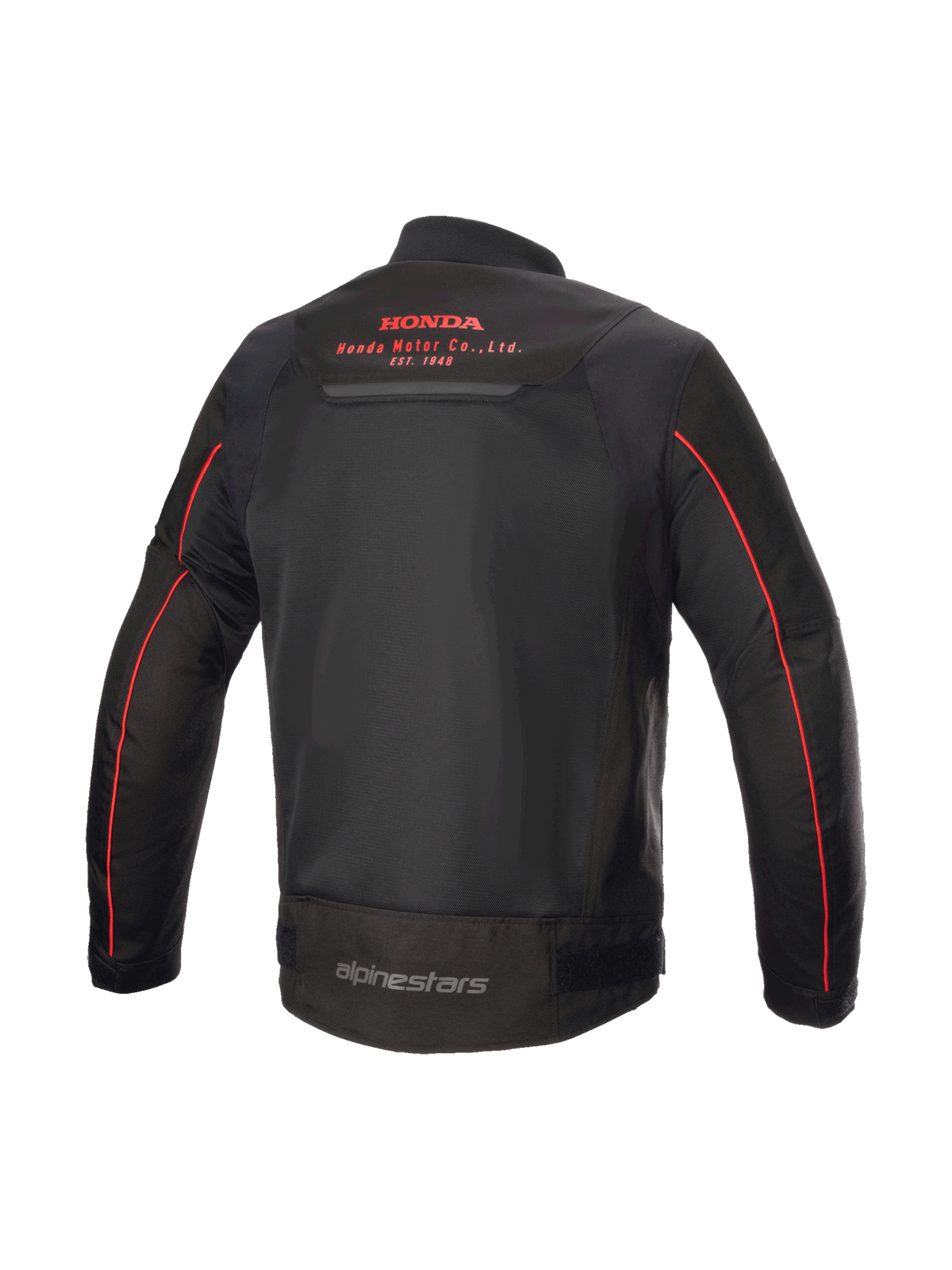 Alpinestars Honda Luc V2 Air Jacke, urbane Motorradjacke für Herren, Schwarz und Rot, Mesh-Einsätze, Rückansicht mit Honda-Logo