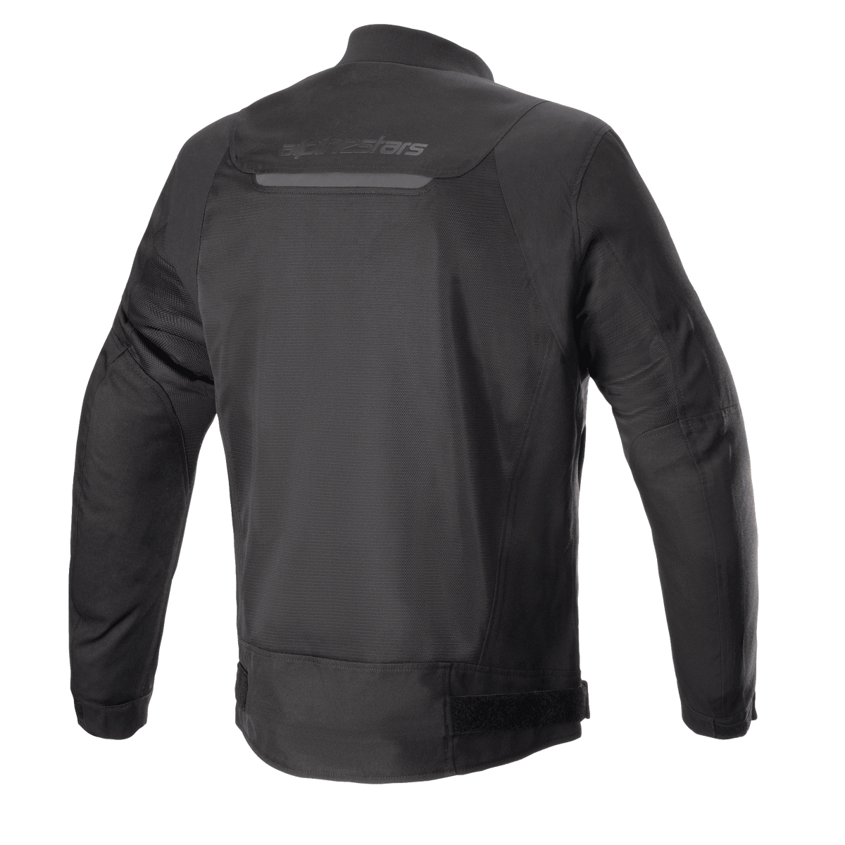 Alpinestars Luc V2 Air Jacke, Schwarz, Rückansicht einer Motorradjacke im urbanen Bomber-Stil mit großflächigen Mesh-Einsätzen für optimale Belüftung, Reflexstreifen am oberen Rücken und verstellbaren Taillenriemen