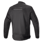 Alpinestars Luc V2 Air Jacke, Schwarz, Rückansicht einer Motorradjacke im urbanen Bomber-Stil mit großflächigen Mesh-Einsätzen für optimale Belüftung, Reflexstreifen am oberen Rücken und verstellbaren Taillenriemen