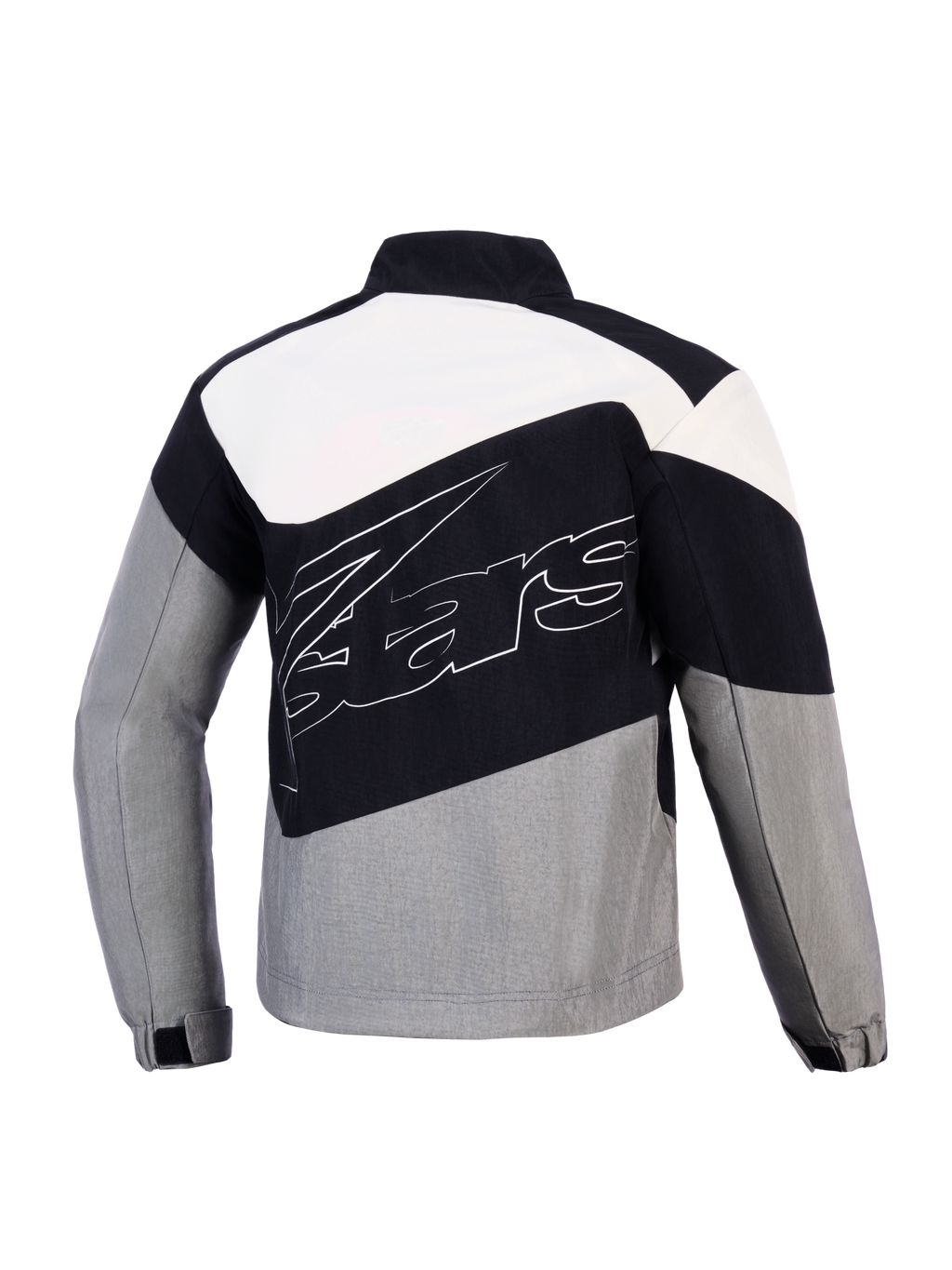 Alpinestars Stella Moshell Jacke, Urban-Motorradjacke für Damen, Schwarz, Grau und Weiß, winddichtes Textil, Rückansicht.