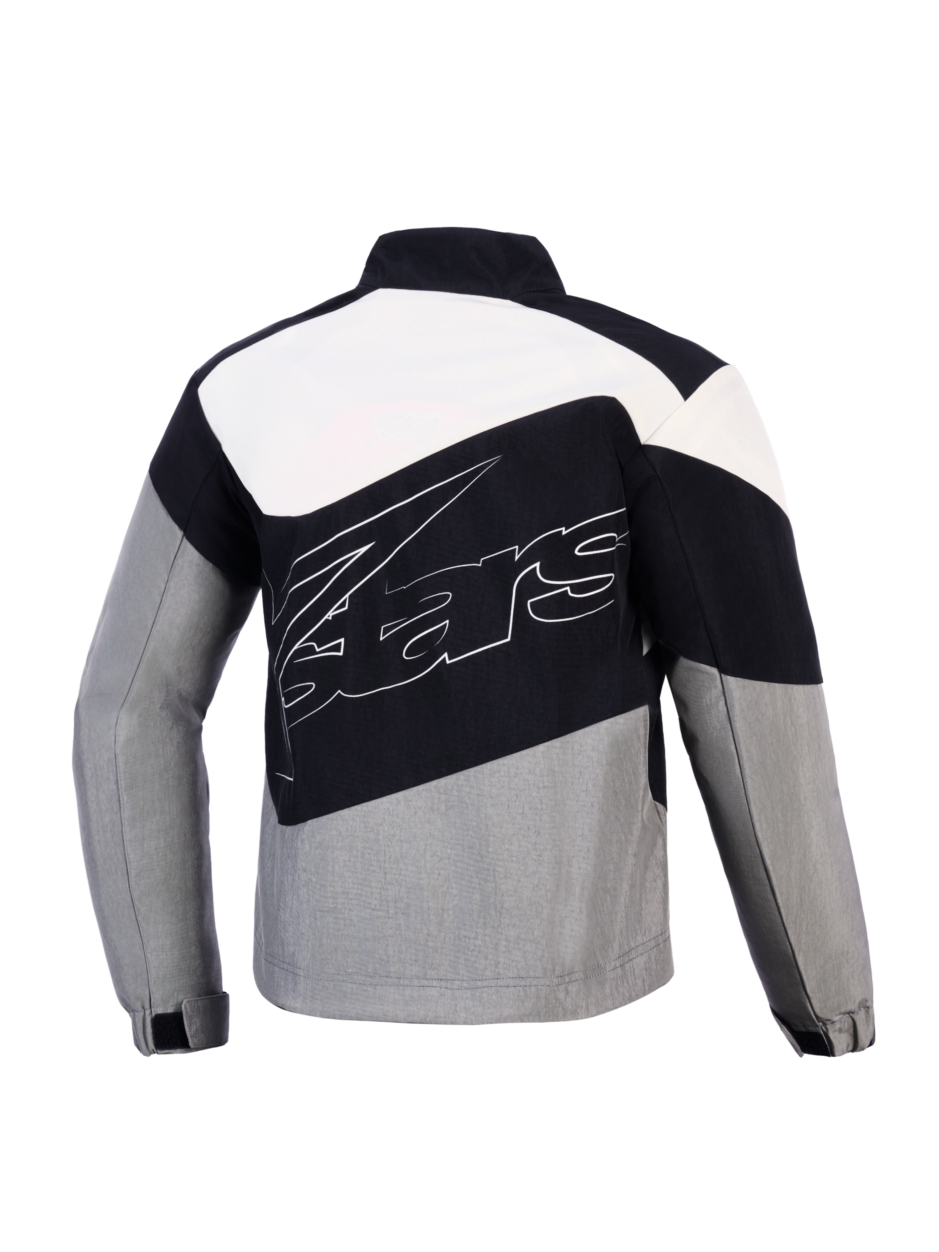 Alpinestars Stella Moshell Jacke, Urban-Motorradjacke für Damen, Schwarz, Grau und Weiß, winddichtes Textil, Rückansicht.