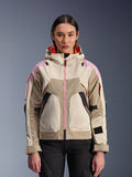 Alpinestars Molly Air Jacket, Women's Urban Motorcycle Jacket, Sand Pink Almond colorway, featuring a hooded design with laser-perforated ventilation, pink zipper detail, and adjustable sleeve straps, shown on a model.