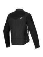 Alpinestars Stella T-Dyno Air Jacke, Damen-Motorradjacke, Schwarz, Dreiviertel-Rückansicht mit erweiterten 3D-Mesh-Einsätzen an Passe und Ärmeln, weißem Alpinestars-Logo und maßgeschneiderter Textilkonstruktion für Sommerfahrten