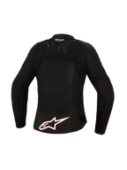 Alpinestars Woman Stella SMX Air Jacket, Back View, Black with White and Red Fluo accents, featuring a large white Alpinestars logo on the lower back, high-flow mesh panels for ventilation, and Tech-Air Ready branding on the upper back.