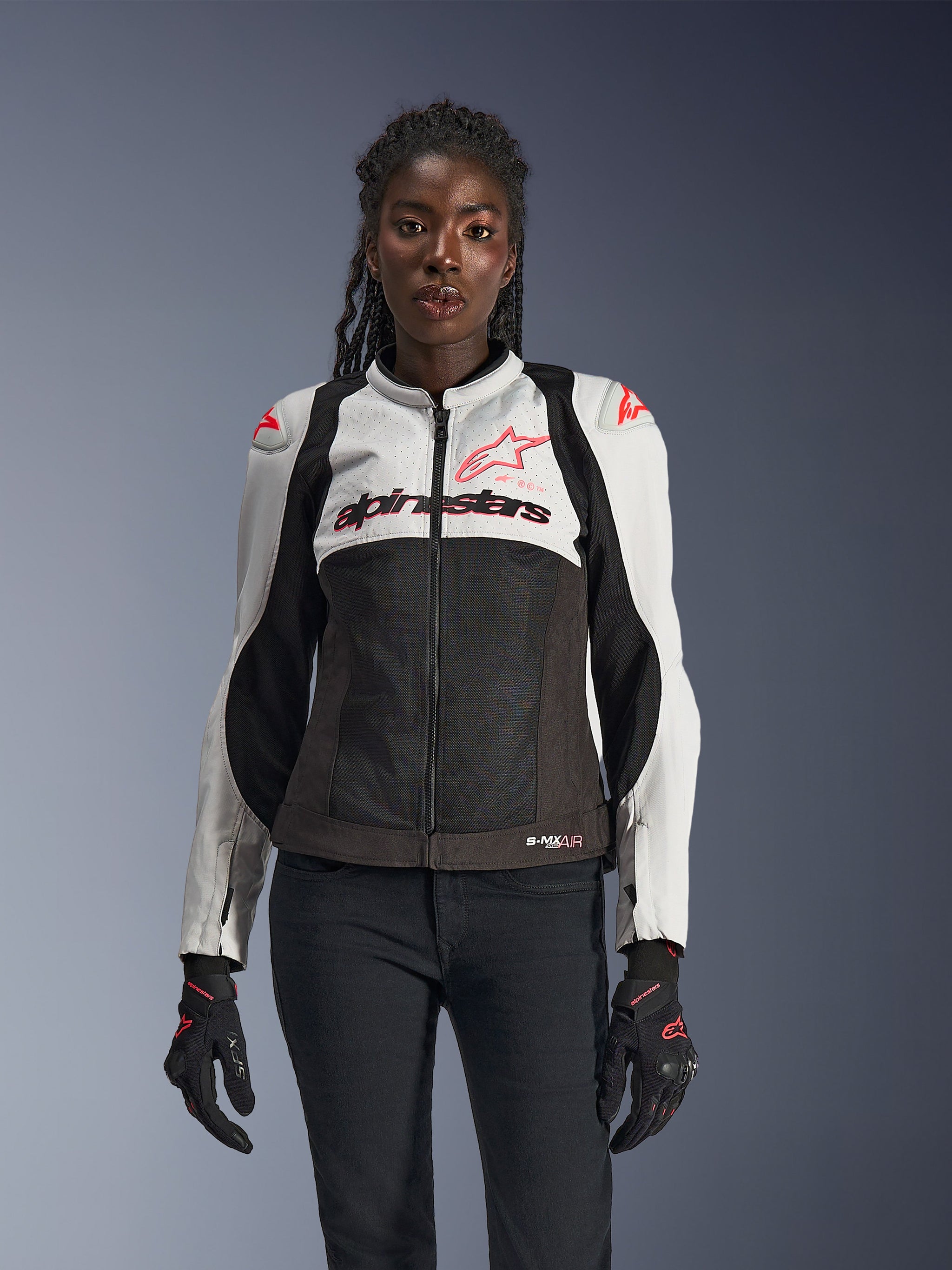 Alpinestars Stella SMX Air Jacket, Women's Motorcycle Jacket, Black and White with Red Details, Mesh Ventilation Panels, CE Certified Protection, Sporty Racing Design