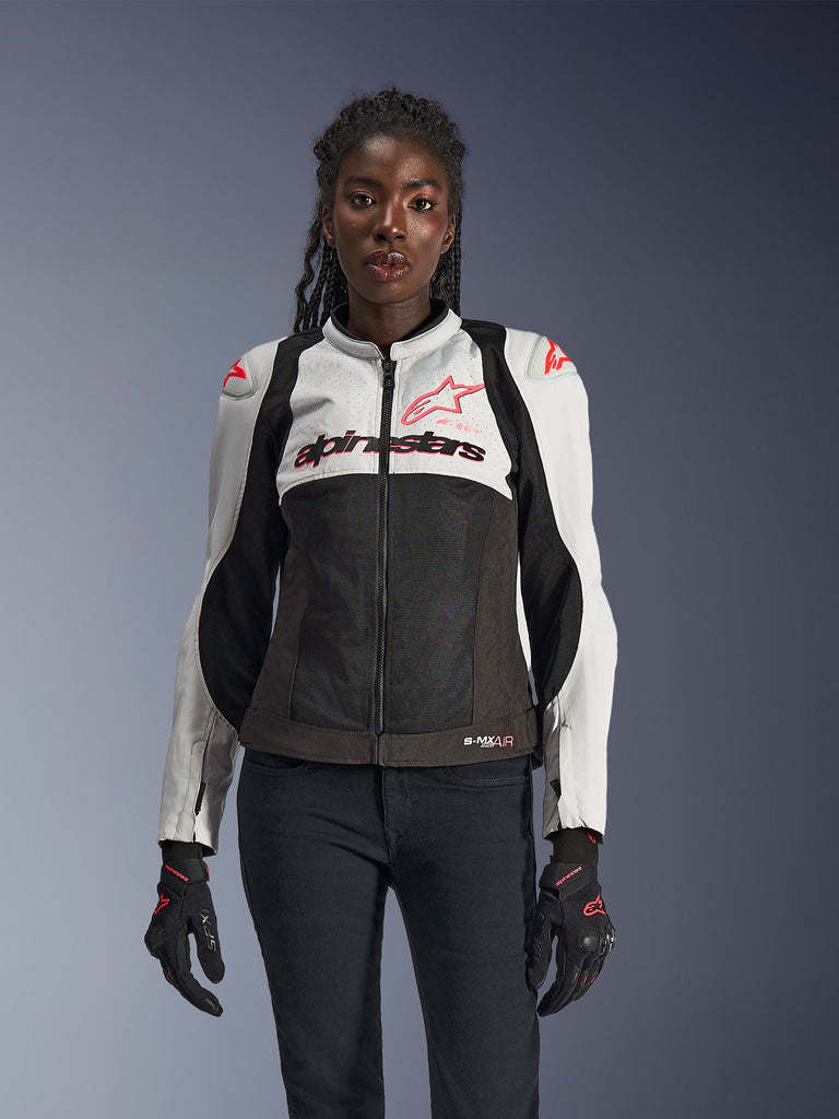 Alpinestars Stella SMX Air Motorradjacke für Damen, Schwarz und Weiß mit roten Details, atmungsaktive Mesh-Einsätze, sportliche Schutzausrüstung für Motorradfahrerinnen