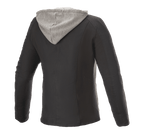 Alpinestars Bond Damenjacke, Urban-Motorradjacke, Schwarz mit grauer Fleece-Kapuze, Rückansicht, sportlicher Schnitt mit gewachstem Textil-Finish