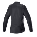 Alpinestars Eloise V2 Damen-Air Jacke, Schwarz, Rückansicht einer Motorradjacke im Bomber-Stil, umfangreiche Mesh-Einsätze für Kühlung, verlängertes Rückenprofil, strapazierfähige Konstruktion aus 600D-Poly-Gewebe und Mesh