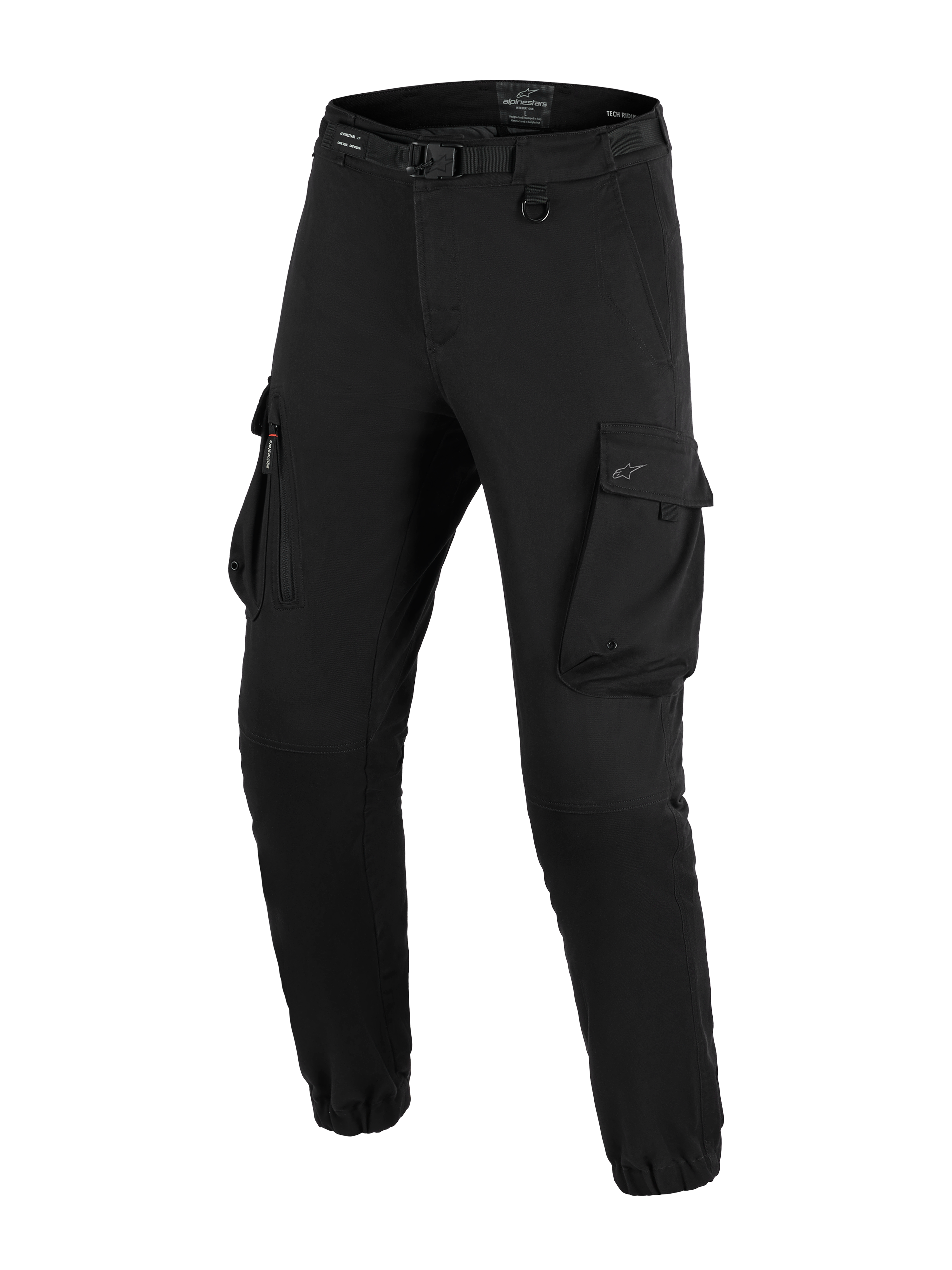 Alpinestars Flex-AST Cargo Hose, Motorradhose, Schwarz, mit großen Cargo-Taschen, integriertem Hüftgurt mit Schnalle, D-Ring-Detail, elastischen Bündchen und schmal zulaufender Passform für urbanes Motorradfahren