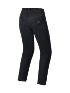 Alpinestars Flex-AST 5 Denim Hose, Motorradjeans, Black Washed, Rückansicht mit Gesäßtaschen und Alpinestars Logo-Aufnäher, einlagige Stretch-Denim-Konstruktion mit regulärer konischer Passform