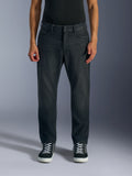 Alpinestars Flex-AST 5 Denim Pants in Washed Black, men's urban motorcycle jeans, front view on a model showing regular tapered fit and monolayer stretch denim construction.