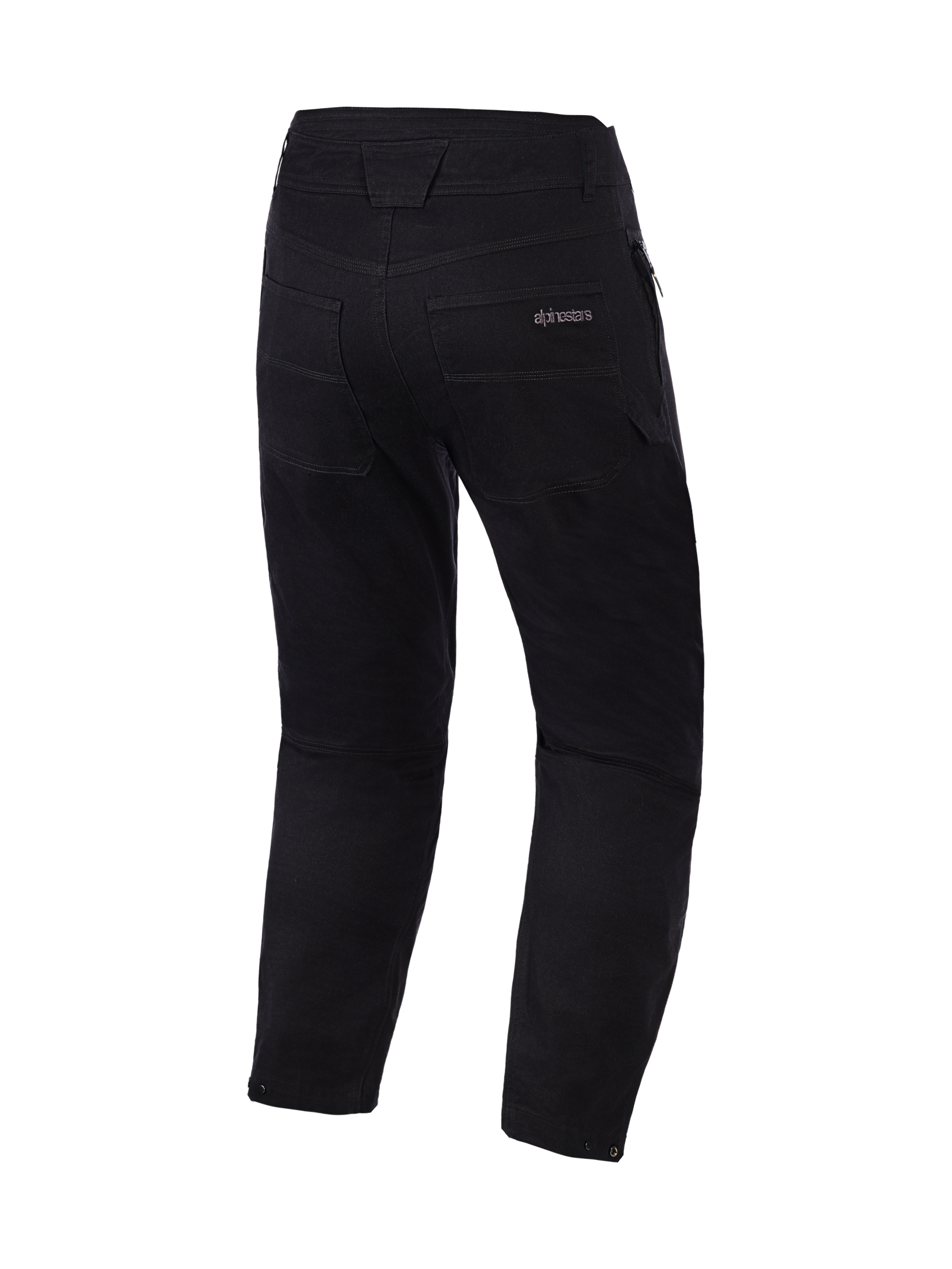 Alpinestars Flex-AST Canvas Pants Short, Black, rear view showing back pockets and waist detailing, clean urban motorcycle styling with subtle Alpinestars branding on the pocket, durable polycotton twill fabric