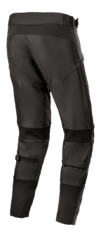 Alpinestars T SP-5 Rideknit® Pants, Textile Motorcycle Pants, Black, rear view highlighting high back profile and tapered fit, featuring knitted technology stretch panels behind knees and ankles, adjustable calf straps, performance road riding gear