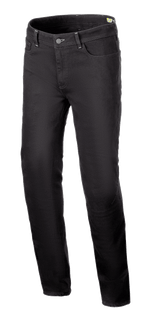 Alpinestars Cult-8 Stretch Denim Hose, Motorrad-Jeans, Schwarz (Black Rinse), entspannte reguläre Passform mit geradem Bein, Five-Pocket-Design, einlagiges Stretchgewebe mit tonalen Nähten, lässiger Urban-Style