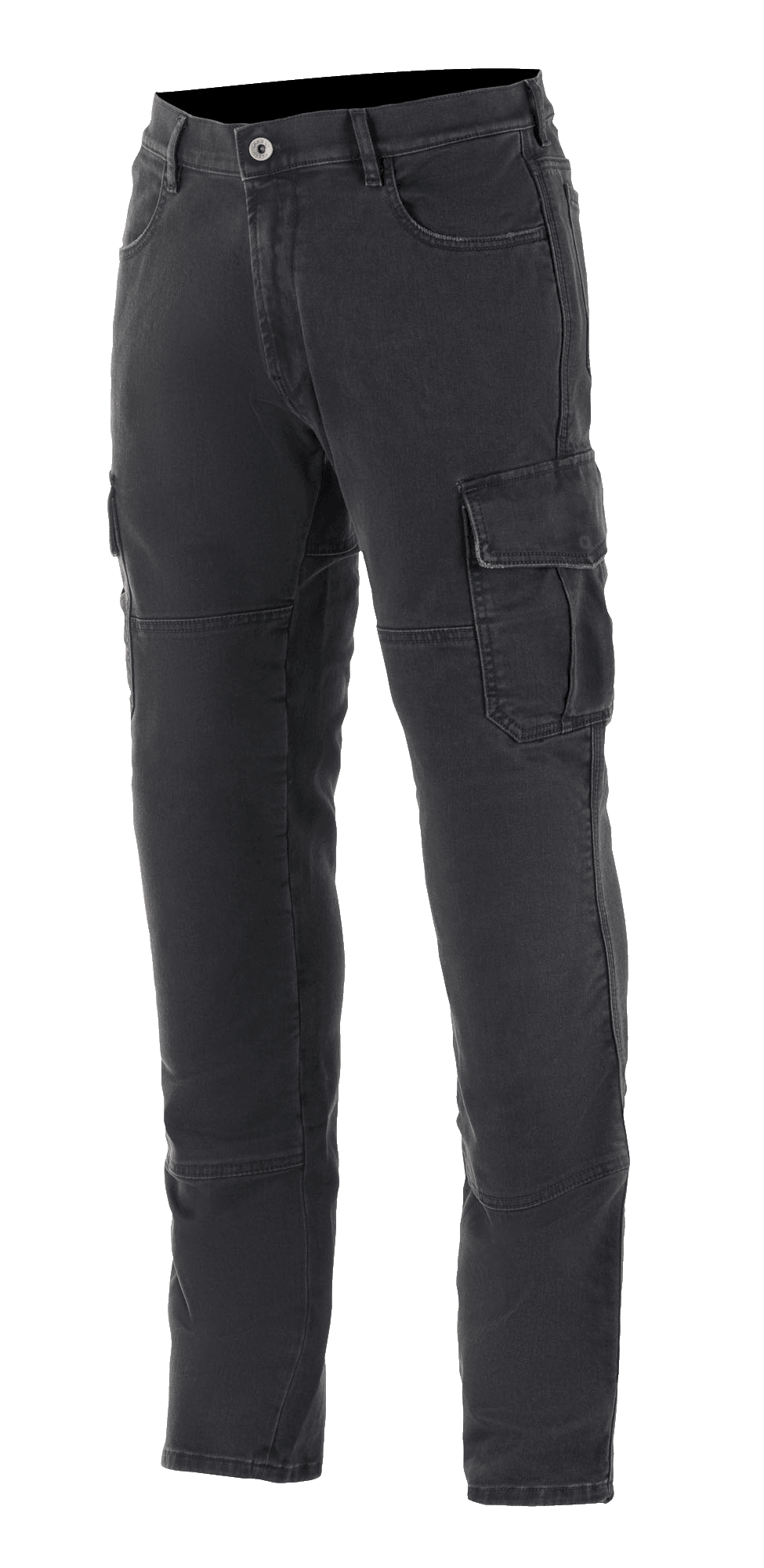 Alpinestars Barton Riding Cargo Pants, Urban-Motorradhose, Rinse Plus Black, mit Cargotaschen mit Klappen, Gürtelschlaufen und schmal zulaufendem Bein, lässiger Stonewashed-Denim-Look mit strapazierfähiger Textilkonstruktion