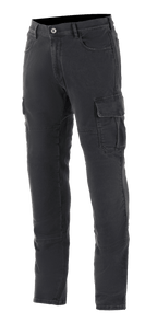 Alpinestars Barton Riding Cargo Pants, Urban-Motorradhose, Rinse Plus Black, mit Cargotaschen mit Klappen, Gürtelschlaufen und schmal zulaufendem Bein, lässiger Stonewashed-Denim-Look mit strapazierfähiger Textilkonstruktion