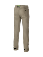 Alpinestars Stratos Regular Fit Tech Motorradhose, Rückansicht, Grau, aus abriebfestem Cordura Denim, urbane Herrenhose mit verstellbarem Beinabschluss und neongrünem Logo am Bund.