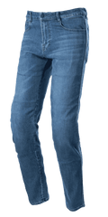 Alpinestars Radon Regular Fit Denim Pants, Motorrad-Jeans in Rinse Blue, gerader Schnitt im Five-Pocket-Design, verwaschene Denim-Optik, Knopf- und Reißverschluss, strapazierfähige Konstruktion für urbanes Fahren