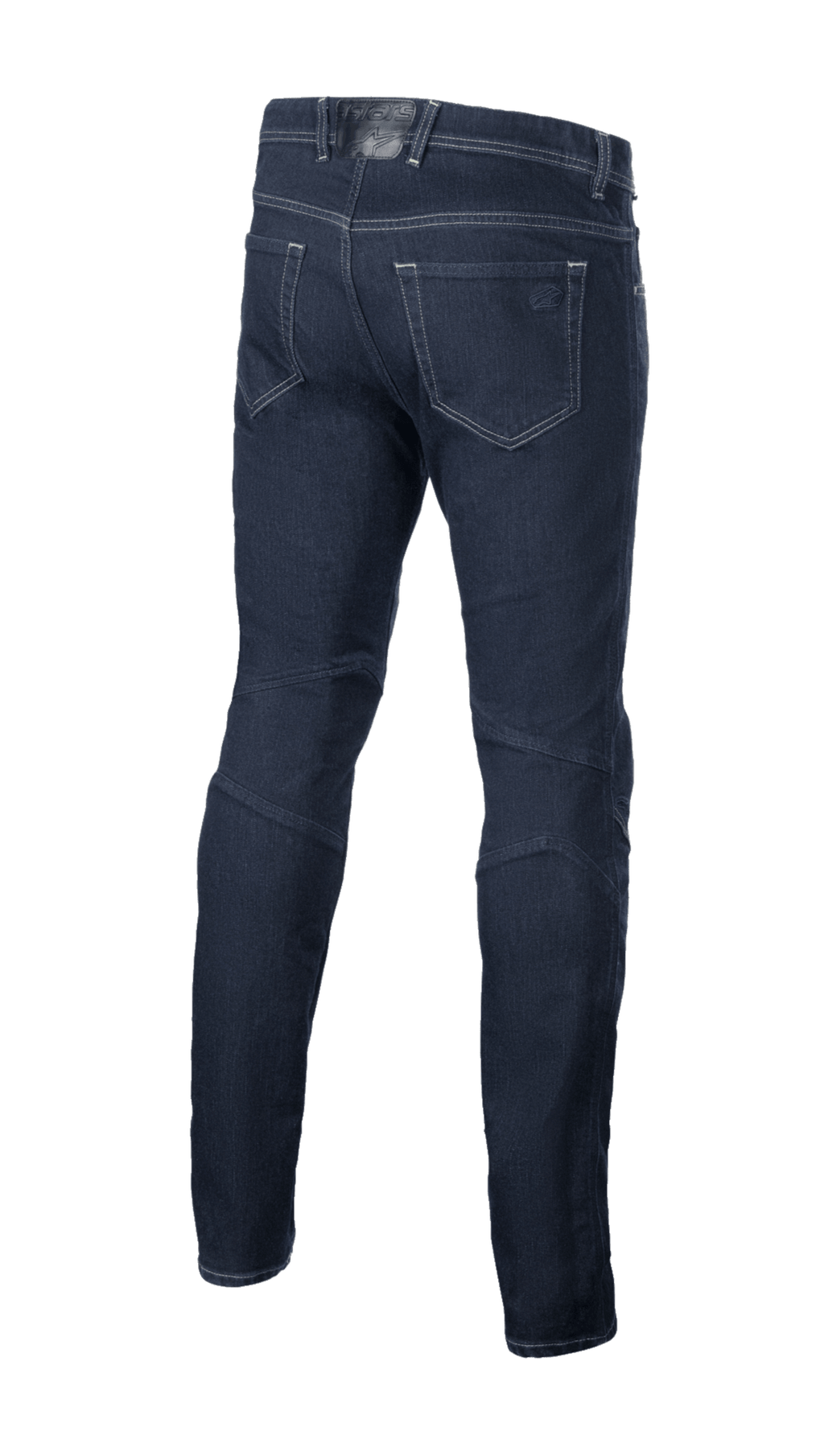 Alpinestars Radium V2 Denim Pants, Urban Riding Jeans, Rinse Blue, rear view showing five-pocket design, tapered leg, and dark denim material with contrast stitching