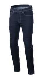Alpinestars Radium V2 Denim Pants, Motorcycle Riding Jeans, Rinse Blue, regular tapered fit, classic five-pocket design, light contrast stitching, durable stretch Cordura denim construction.
