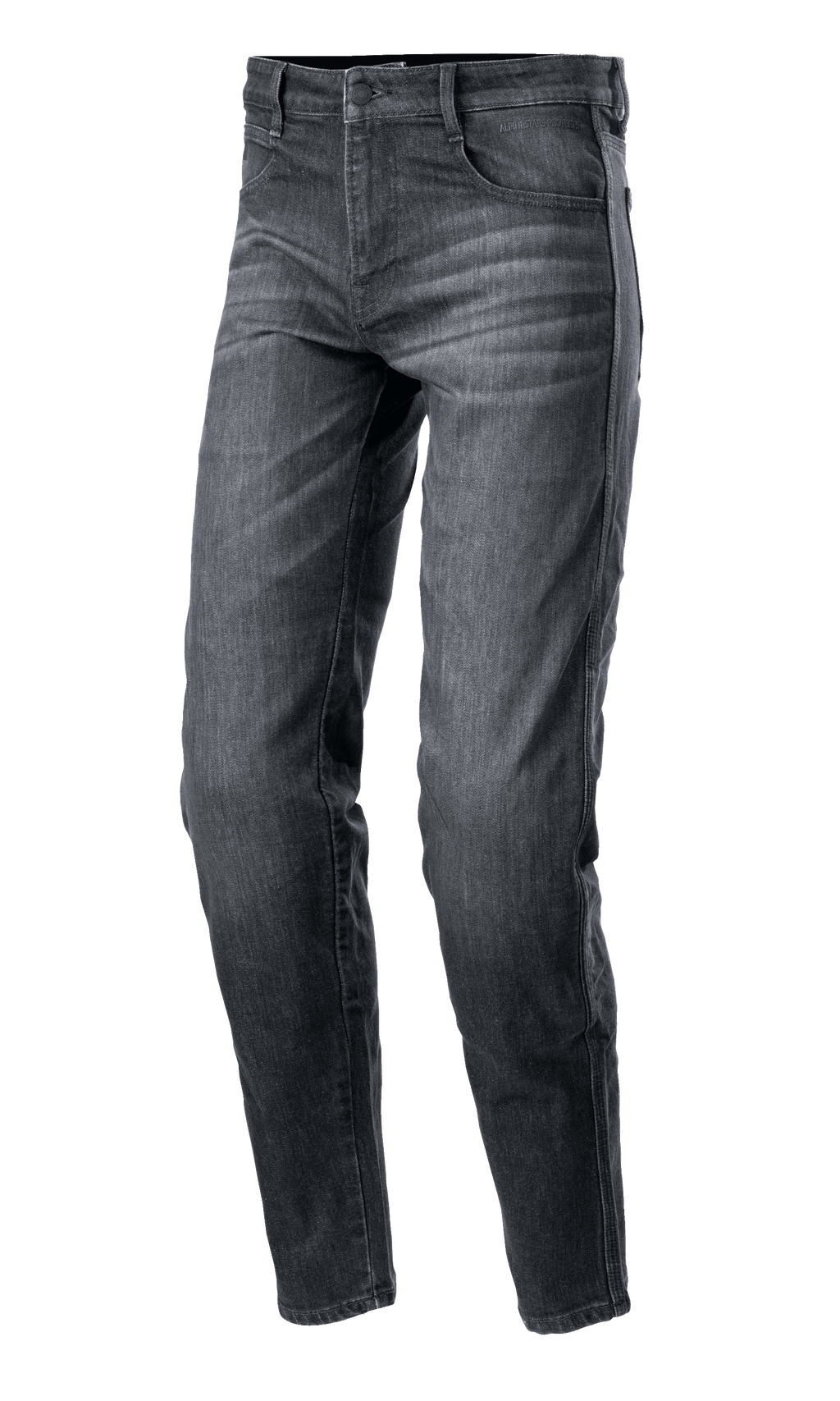 Alpinestars Sektor Regular Fit Denim Pants, Black Washed Motorcycle Jeans, Casual Tapered Fit, Five-Pocket Design with Belt Loops, Faded Denim Texture with Reinforced Seams, Urban Riding Apparel