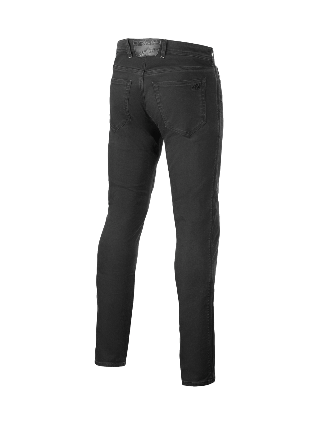 Alpinestars Copper V3 Jeans, Urban Motorradjeans für Herren, Schwarz, Rückansicht mit geradem Bein, verstärktes Stretch-Denim-Material