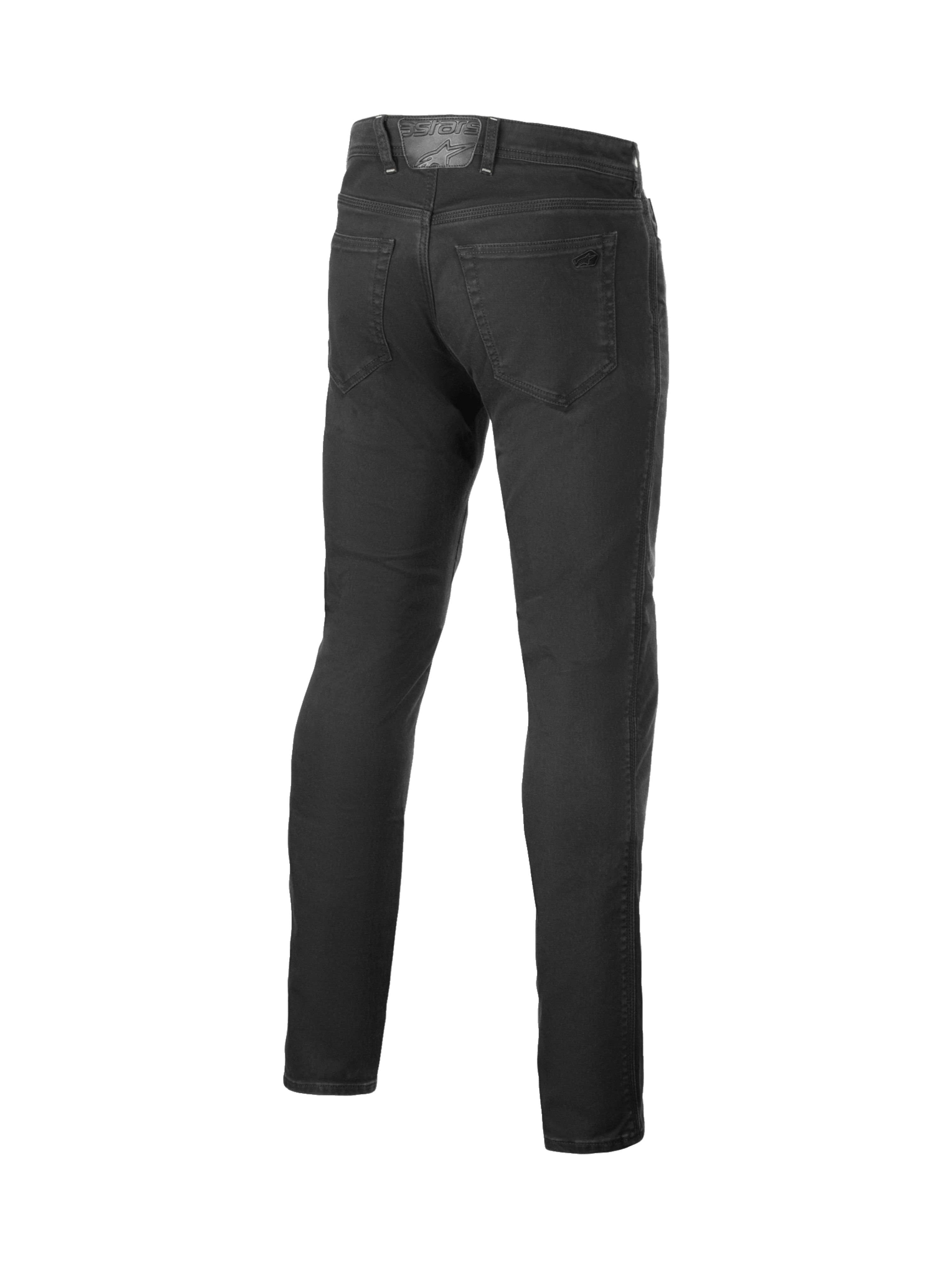Alpinestars Copper V3 Jeans, Urban Motorradjeans für Herren, Schwarz, Rückansicht mit geradem Bein, verstärktes Stretch-Denim-Material