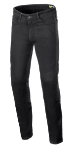 Alpinestars Copper V3 Denim Pants, Motorcycle Riding Pants, Black Rinse, regular straight-leg fit, stretch cotton denim with tonal stitching and five-pocket design, protective urban riding gear