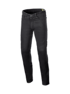 Alpinestars Copper V3 Jeans, Herren-Motorradjeans in Schwarz, Stretch-Baumwoll-Denim mit Aramidfaser-Verstärkung, Urban-Stil mit geradem Bein, CE-zertifiziert.
