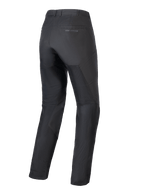 Alpinestars Stella C-1 Air Damenhose, schwarze Motorradhose, Rückansicht, zeigt große Tech-Mesh-Einsätze an den Beinen für optimale Belüftung, schlankes urbanes Design mit dezentem Branding auf der Gesäßtasche