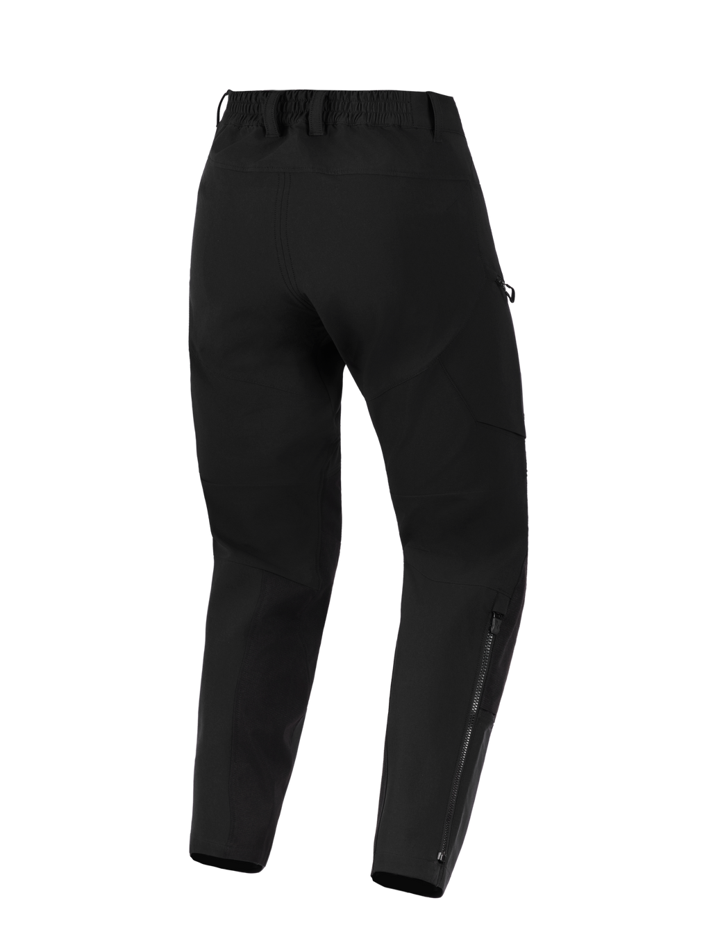 Alpinestars Stella Flex-AST Explorer Hose, Motorradhose für Damen, Schwarz, Rückansicht mit Stretch-Textilkonstruktion, elastischem Bund mit Gürtelschlaufen und langen Reißverschlüssen an den Unterschenkeln für Adventure-Fahrten.