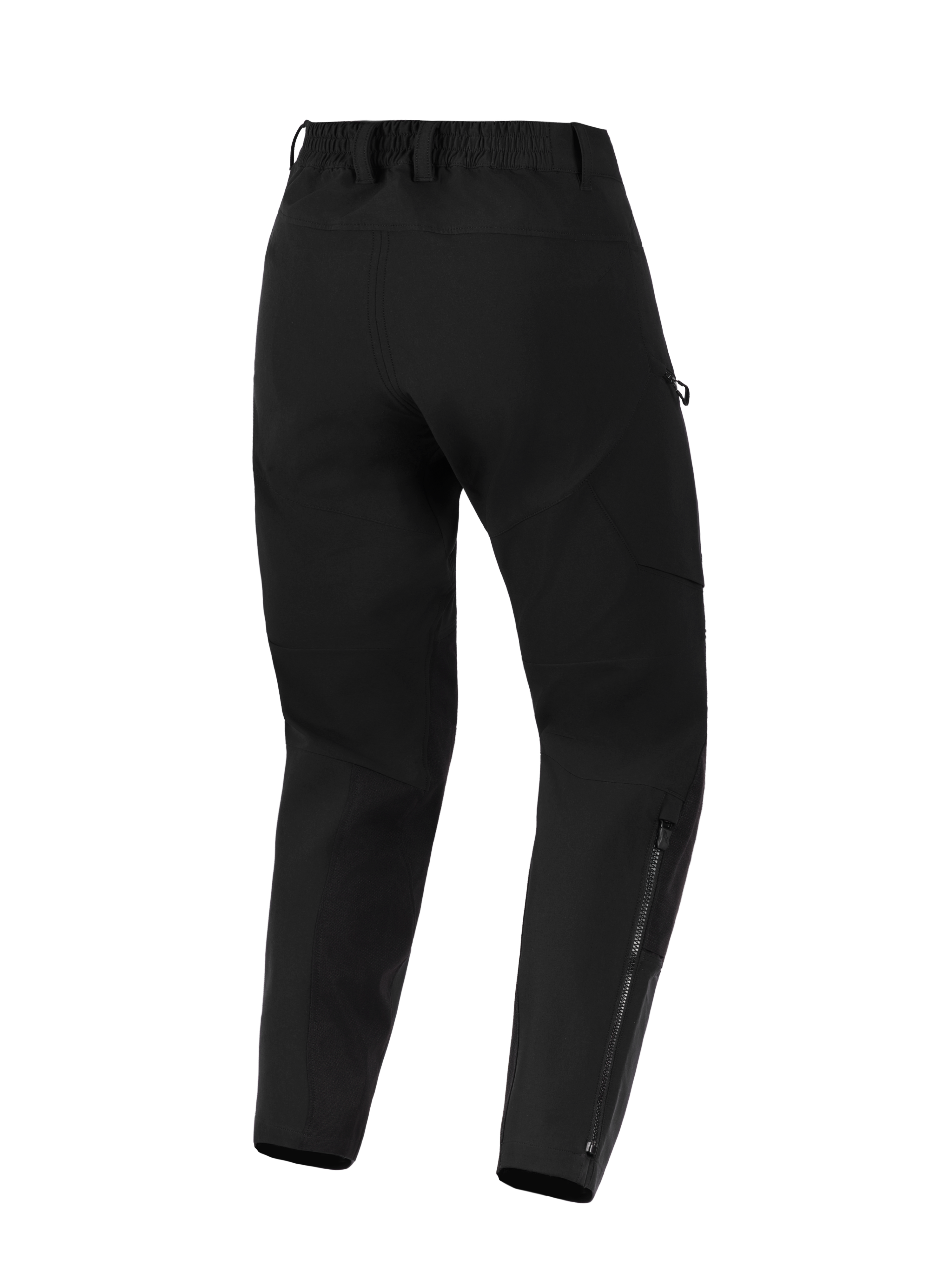 Alpinestars Stella Flex-AST Explorer Hose, Motorradhose für Damen, Schwarz, Rückansicht mit Stretch-Textilkonstruktion, elastischem Bund mit Gürtelschlaufen und langen Reißverschlüssen an den Unterschenkeln für Adventure-Fahrten.