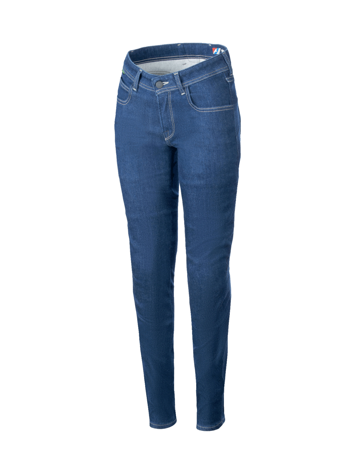 Alpinestars Daisy V3 Motorrad-Jeans, schmale Passform, Blau, urbane Damen-Reithose aus Stretch-Denim mit CE-zertifizierten Protektoren.